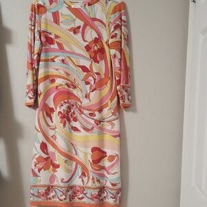 London Times Vibrant Swirl Long Sleeve Dress